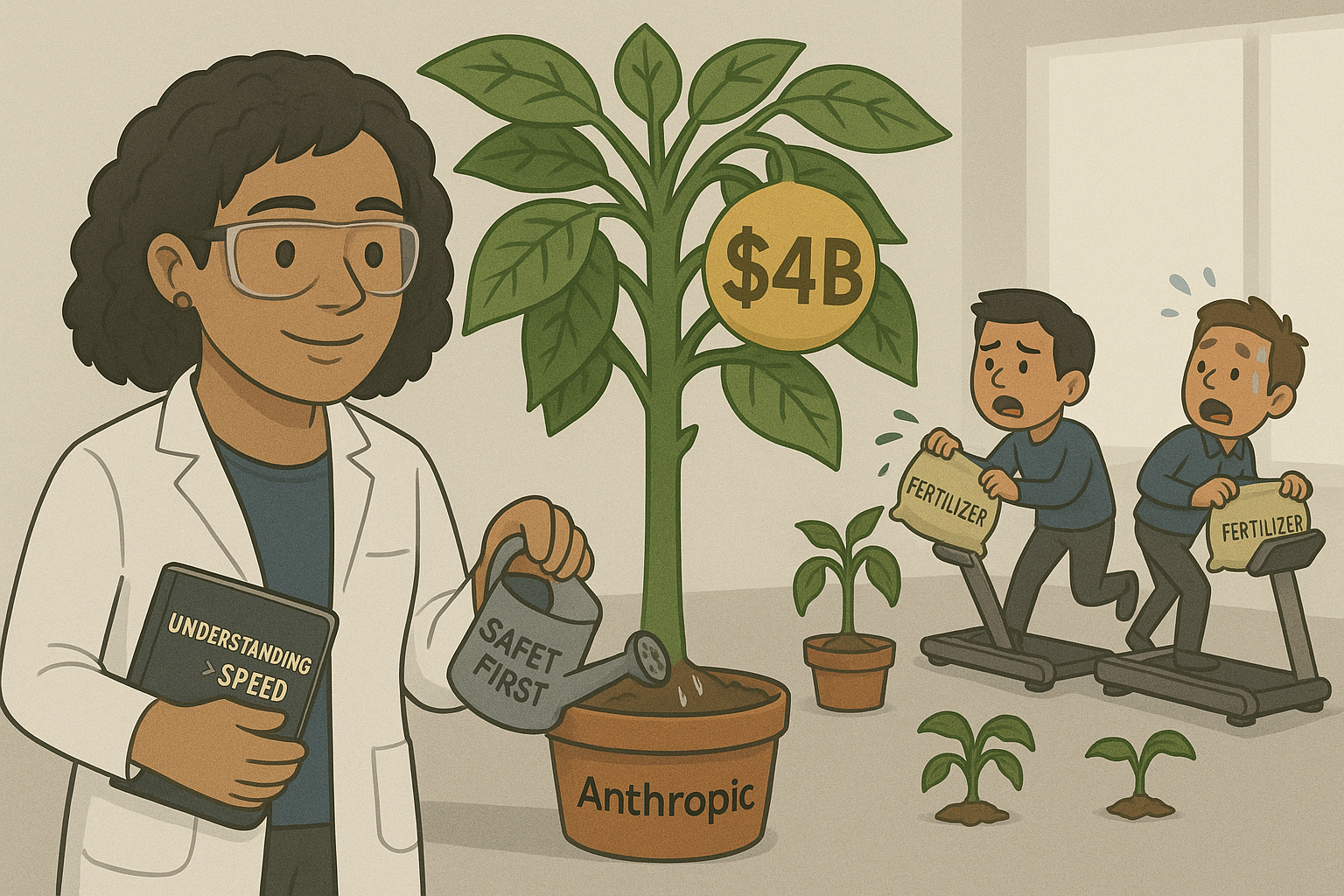 ChatGPT said: A scientist waters a thriving money tree labeled 
