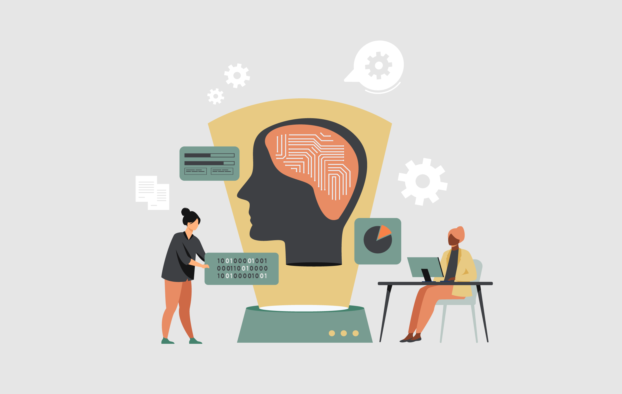 man working on a computer and woman learning artificial intelligence technology