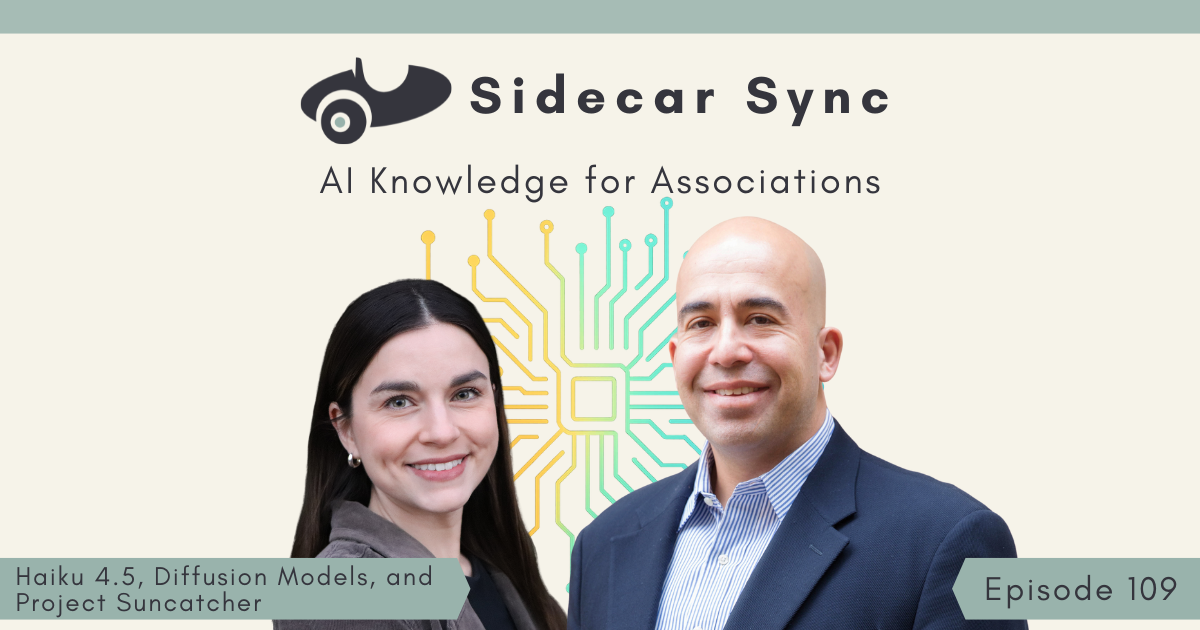 Sidecar Sync podcast episode 109 cover featuring Amith Nagarajan and Mallory Mejias