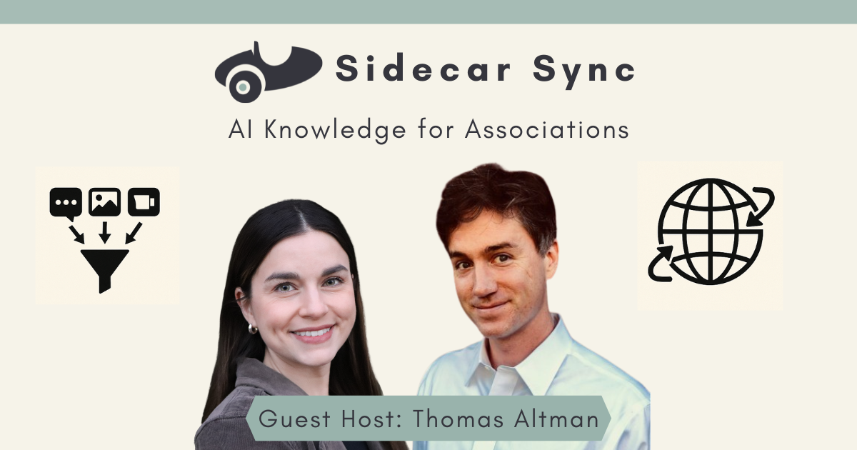 Sidecar Sync podcast Episode 97 cover image featuring Mallory Mejías and Thomas Altman, with the tagline 'AI Knowledge for Associations'