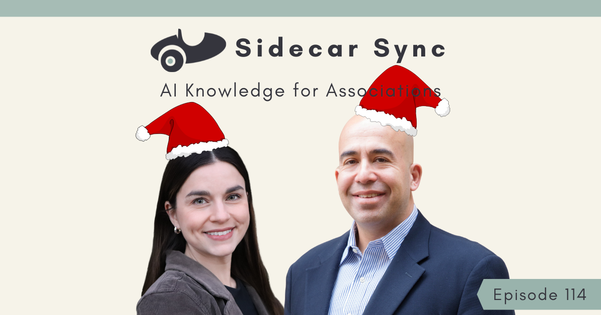 Sidecar Sync Podcast cover episode 114 featuring Amith Nagarajan and Mallory Mejias