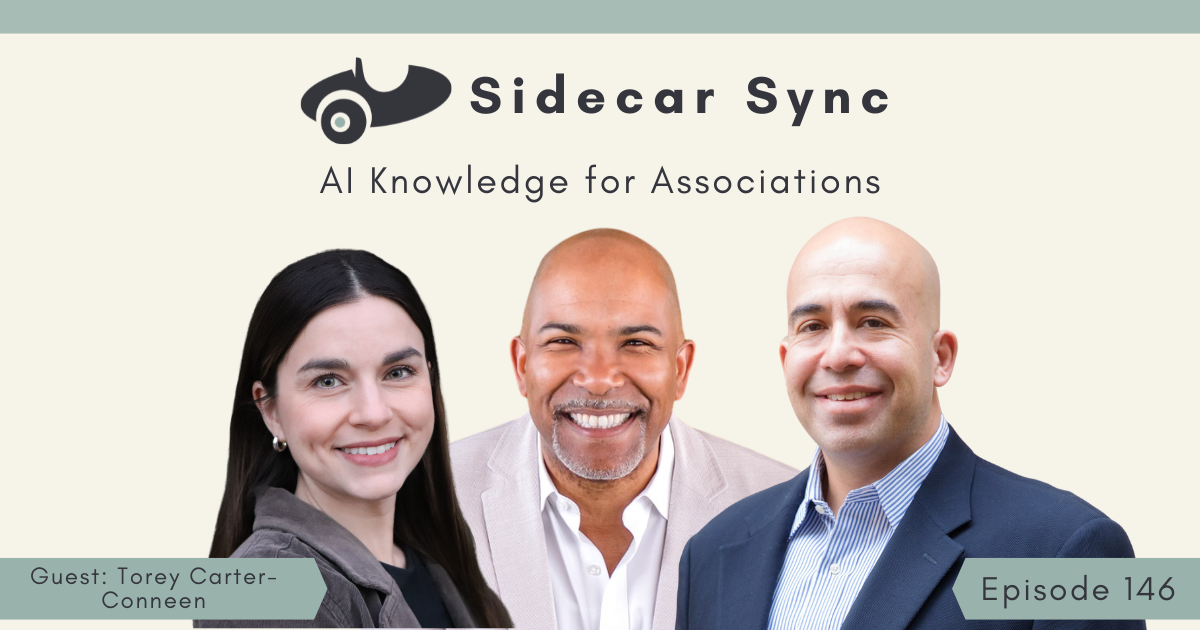 Sidecar Sync Episode episode 146 cover featuring Amith Nagarajan, Mallory Mejias, and Torey Carter-Conneen