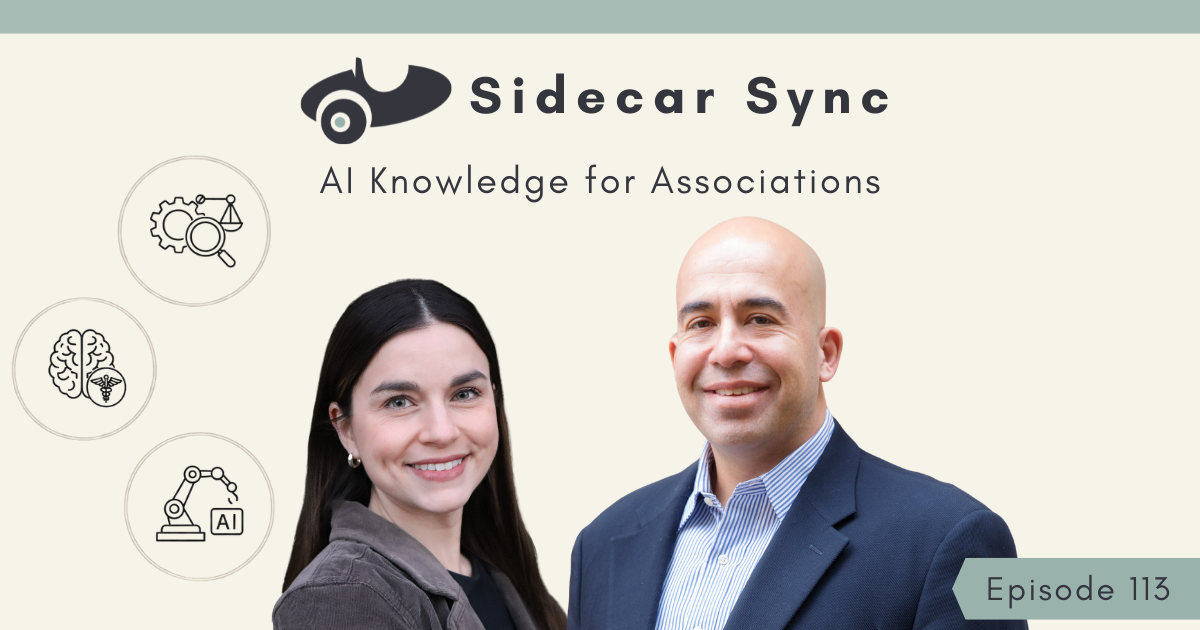 Sidecar Sync Episode 113 cover featuring Amith Nagarajan and Mallory Mejias